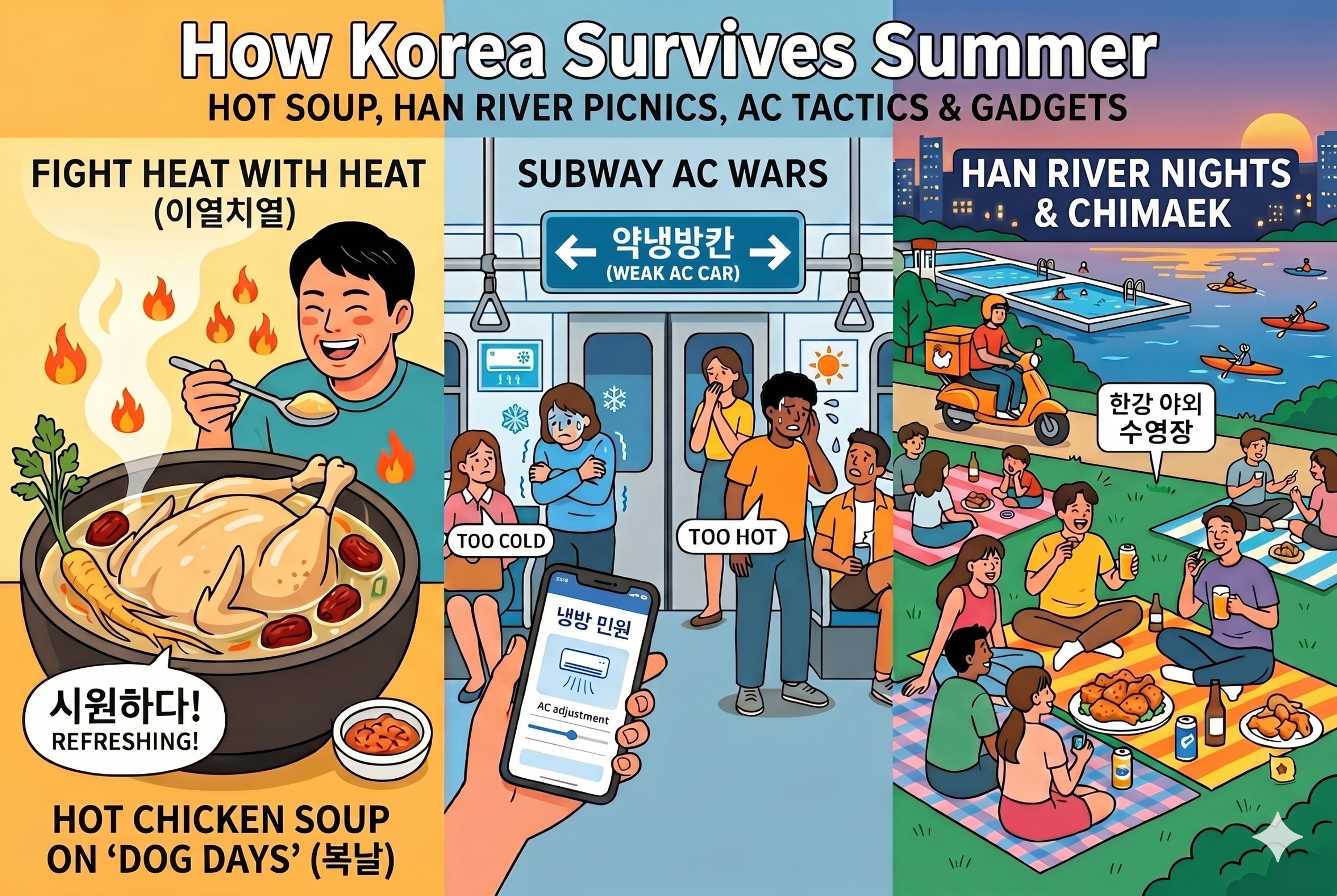 How Korea Survives Summer: Hot Chicken Soup, Han River Nights, and the Subway AC Wars